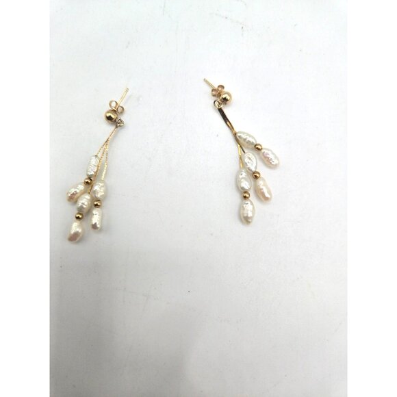 Vintage 14K Gold Baroque Freshwater Pearl Dangle Earrings - Picture 5 of 9